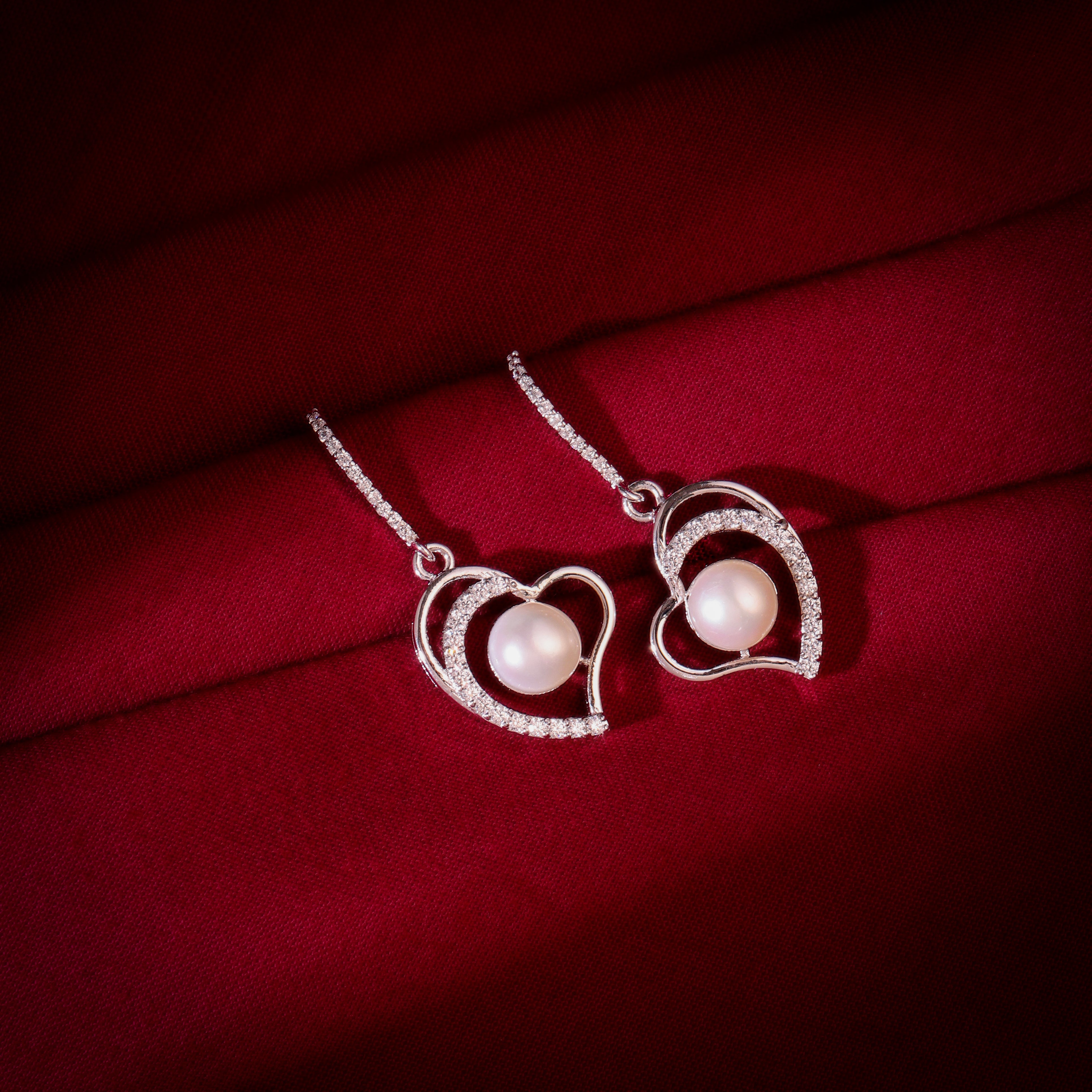 Twin Heart Pearl Earrings